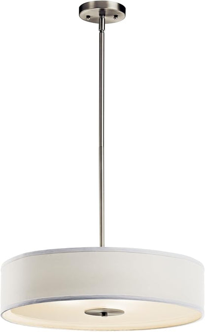 Kichler 42121NI Semi Flush Drum Pendant Lighting, Brushed Nickel 3-Light (20" W x 12" H) 300 Watts,Small (20" Width)