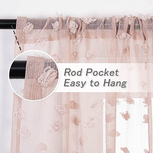 MYSKY HOME Pink Sheer Short Curtains for Small Windows Kitchen 45 inch Long with Pom Pom Bedroom Nursery Kids Girls Room Curtains Cafe Light Filtering Boho Drapes, Rod Pocket,52" Wide, 2 Panels