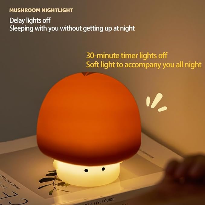 YEEFIGRO Cute Baby Night Light for Kids,Rechargeable Dimmable Silicone Nursery Toddler Mushroom Nightlight,Squishy Bedside Lamp for Night Stands,Fun Decor for Children,Children's Day Gift(Brown)