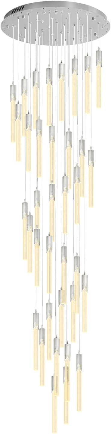 Flashing God 181'' Large Chandeliers for High Ceiling 36-Lights Raindrop Crystal Chandelier Modern Bubble Chandelier Crystal Pendant Light for Living Room Staircaes Foyer Entrance Silver
