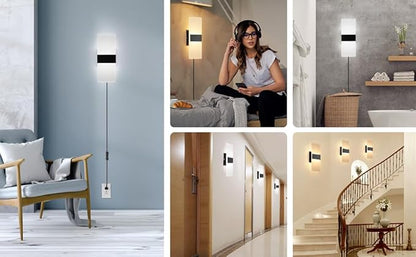 GOODATE 4 Pack Plug in Wall Sconces with Remote Control, Dimmable, Adjustable 3000K-6500K Colors, Black 12W Acrylic LED Plug in Wall Light, Wall Lamps for Bedroom Living Room Hallway Stair