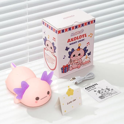 Mewaii Huggwaii Squishy Axolotl Night Light for Kids, 4 Soothing White Noise Sounds, Dimmable Silicone Axolotl Lamp Toddler Light, Upgraded Rechargeable Nightlight,Baby Gifts & Girls Room Decor