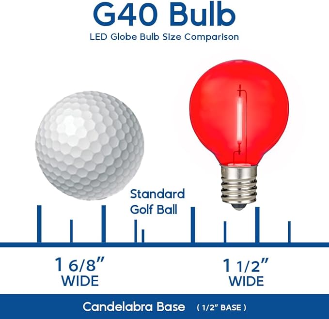 Novelty Lights G40 Filament LED String Light, Translucent Red/White/Blue Bulbs, 25 Globe Lights with 12" Spacing on Black Wire, Indoor/Outdoor Festive Patio Lights