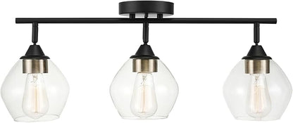 Globe Electric 59619 Harrow 3-Light Track Lighting, Matte Black, Antique Brass Accents, Clear Glass Shades, Bulbs Included, 650 Lumen