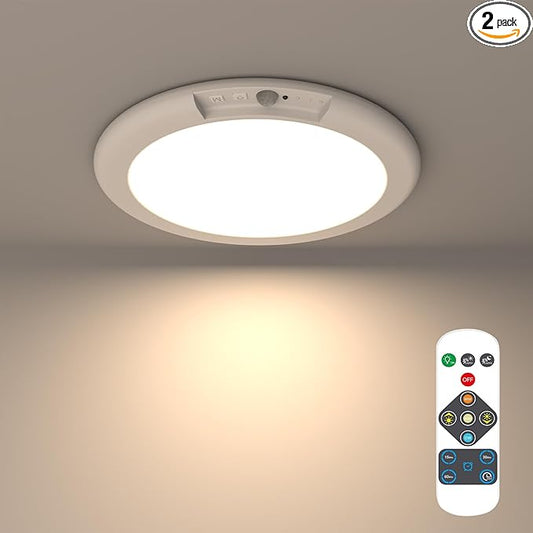 Rechargeable Motion Sensor Ceiling Light Fixture, 7.5inch Dimmable 3000K/4500K/6500K Adjustable Round White Closet Light for Hallway Bathroom Kitchen, Timer, 500LM,RA80