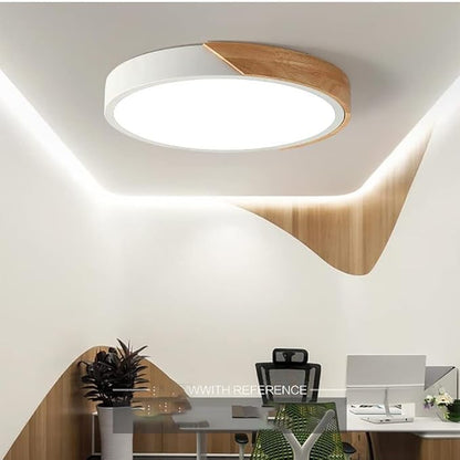 LED Ceiling Light Fixture,10 Inch Modern Wood Recessed Ceiling Lights, Dimmable Light,12W White Close to Ceiling Lighting Flush Mount Living Room Bedroom,3000K-6000K