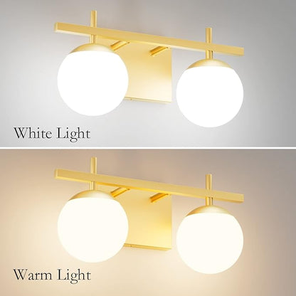 Ralbay 2-Light Gold Vanity Light Mid Century Modern Bathroom Vanity Light Fixture Milky Glass Globe Bathroom Wall Light Fixtures Gold 2 Light