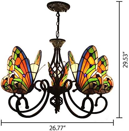 Pendant Lighting LED Chandelier Light Antique Tiffany Style Stained Glass with Butterfly Shaped Lamp Shade Hanging Light for Dining Living Cafe Room Restaurant - TYP A-Butterfly -5 Lights