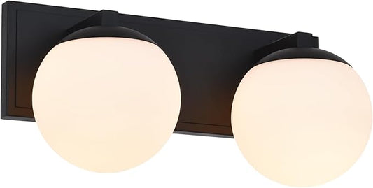 Black Bathroom Vanity Light Fixtures, 2-Light Globe Bathroom Lighting Fixtures Over Mirror, Modern Wall Lights for Living Room, Long Backplate, Standard E26 Base, Textured Black