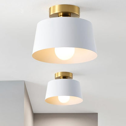 Modern Semi Flush Mount Ceiling Light with Gold Plate and Matte White Shade, Farmhouse Ceiling Light Fixture for Kitchen Island Dining Room Foyer Hallway Porch Barn Loft，10in (White 2 Pack)