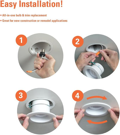 HALO RL 4 inch LED Recessed Light Retrofit Selectable CCT 2700K 3000K 3500K 4000K 5000K Dimmable Dim to Warm 600/900 Lumens Wet Location Indoor Outdoor Ceiling Downlight RL4LS9FSD2W1EWH