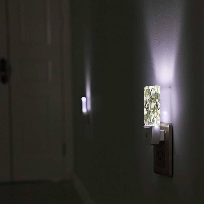 LED Night Light,Tropic Exotic Trees And Animals LED Night Light Plug into Wall with Dusk to Dawn Light Sensor White Energy Efficient Nightlight for Bedroom Bathroom Hallway Living Room Kitchen