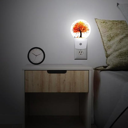 Autumn Tree Fall Plug in Night Light Auto Light Round Lamps Energy Saving Gift for Women Men Friends
