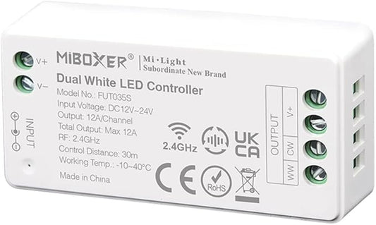 LGIDTECH FUT035S CCT Dual White LED Strip Light Controller,Input DC 12-24V,Output Max 12A