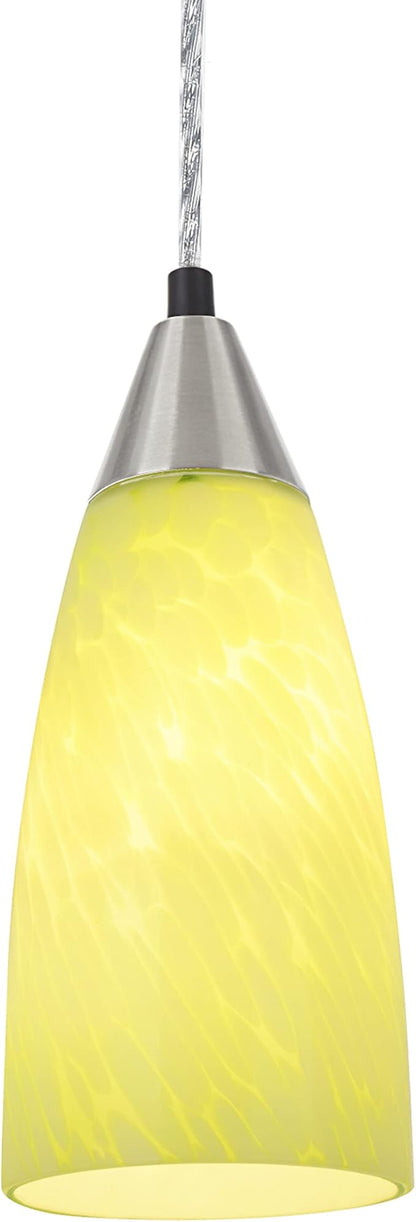 Aspen Creative 61104 Adjustable One Mini Ceiling Light, Transitional Design in Finish with Green Art Glass Shade, 3-3/4" Wide Pendant, Satin Nickel