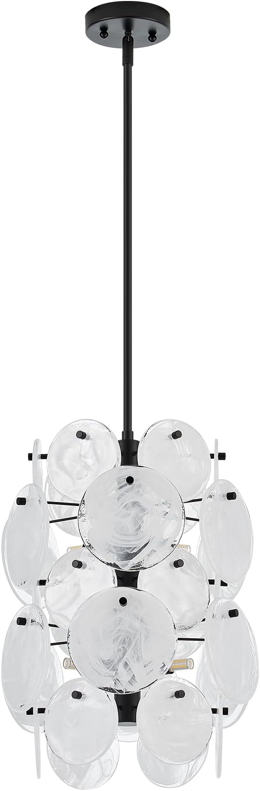 Modern Black Glass Chandelier for Entryway, Coastal Dining Room Light, 6-Light Unique Pendant Light Fixture for Foyer Bedroom Stairway Kitchen