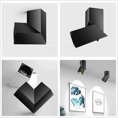 LED Indoor Ceiling Spotlight 360°Adjustable Wall Light - Art DIY Spotlights -12W Warm White Light 3000K Ceiling Downlight -Surface Mounted COB Lighting Swivel lamp (Black-3000K)