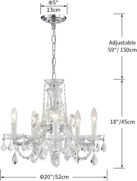 AGV LIGHTING Modern Chandelier Light Fixture, Crystal Pendant Raindrop Chandelier, Maria Theresa Silver Crystals Chandelier with 6-Lights, D20 X H18, Adjustable Chain Max 39"