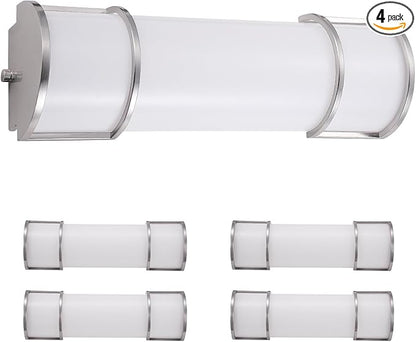 ASD LED 18" Vanity Flush Mount Light Fixture, Linear Bathroom Lighting Bar | 3CCT, Dimmable, Energy Star, ETL Listed | 20W 1650LM 3000-5000K 120V | Long Bath Wall Sconce Over Mirror | Nickel, 4 Pack