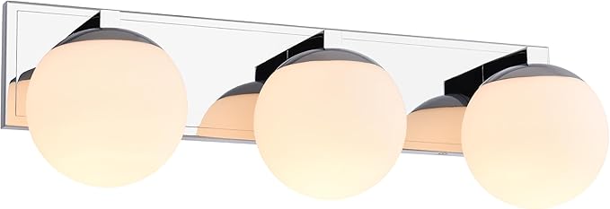 Chrome Bathroom Vanity Light Fixtures, 3-Light Globe Bathroom Vanity Light Fixtures Over Mirror, Modern Wall Lights for Living Room, Long Backplate, Standard E26 Base, Chrome