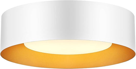 Yiisem Modern White and Gold Flush Mount Ceiling Lights, Glass Round Ceiling Lighting, Minimalist Drum Close to Ceiling Light Fixtures for Bedroom, Dining Room, Bathroom, Hallways, Living Room