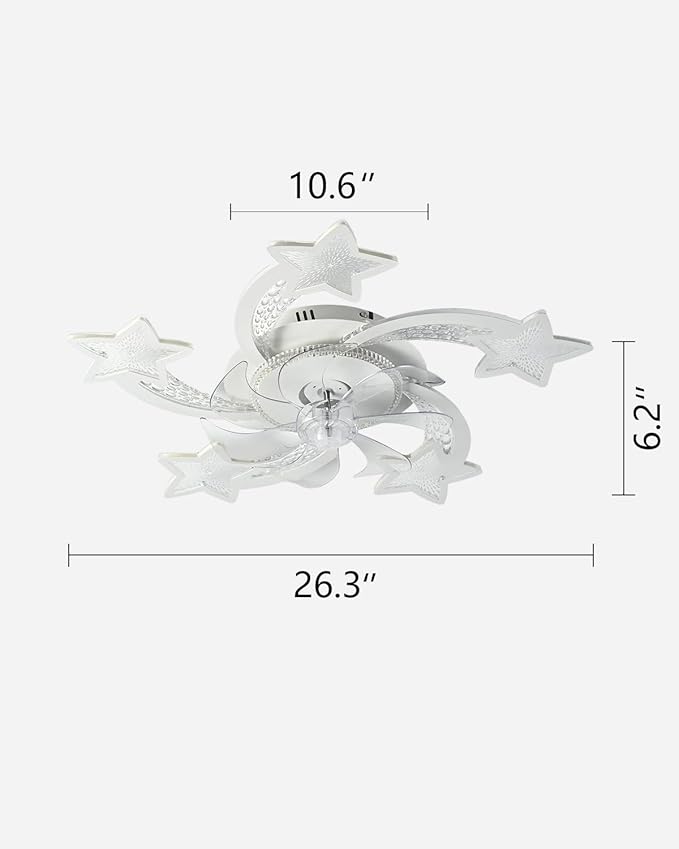 Yfrest Modern Ceiling Fan with Lights Remote Control, White Star Ceiling Fan with Light APP Control, 6 Speeds 3 Light Color Low Profile Ceiling Fan for Kitchen Bedroom