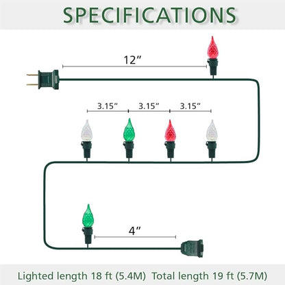 Red White and Green Christmas Lights Outdoor Faceted C5 70 LED