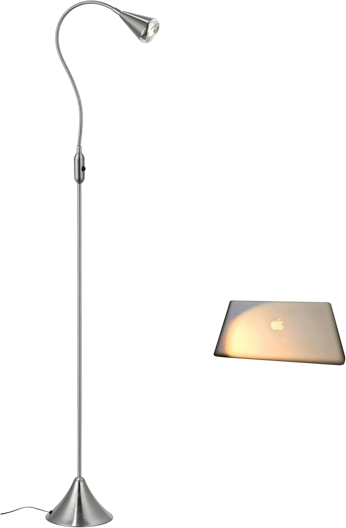 HomeFocus - LED Floor Lamp,Standing Lamp for Reading,Eye-Caring,Stepless Dimming,Floor Lamp for Living Room,Bedroom,LED 5W,Energy Efficient Super Bright (Satin Nickel)