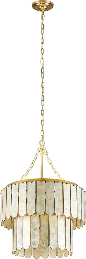Capiz Shell Chandelier H66.2'' x D20.5'', Natural Ceiling Light Fixtures Coastal Chandeliers for Living Room Bedroom Office(More Additional Shell Parts Included) Gold