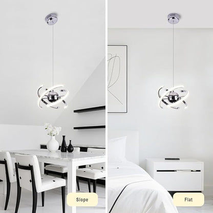 Modern Pendant Lights Kitchen Island,Silver Hanging Light Lamp,Pendant Light Fixtures for Dining Room Ceiling,Kitchen,Foyer,Living Room,Bedroom,Entryway,Over Table,Adjustable Shape,26W,Acrylic