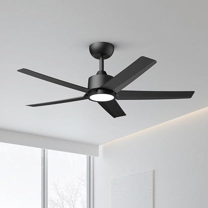ocioc 44" Ceiling Fans with Lights, Black Ceiling Fan with LED Light and Remote, Reversible Airflow, 6 Speeds, Timer, Dimmable, Modern Ceiling Fan for Bedroom, Living Room