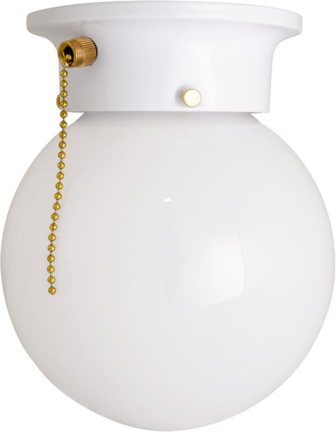 Design House Millbridge Globe 6 Inch Diameter Indoor Ceiling Light Fixture with Pull Chain, for Bedroom, Hallway, Closet & Dining Room, Opal Glass, White, 510040