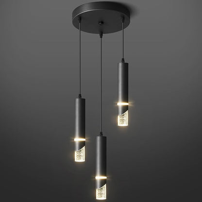 Modern Black Crystal Pendant Ceiling Lamp - 3-Light 36Waht Pendant Light Fixtures - Dimmable Hanging Chandelier Lighting for Dining Room Bedroom - Stylish Kitchen Island Light Fixture