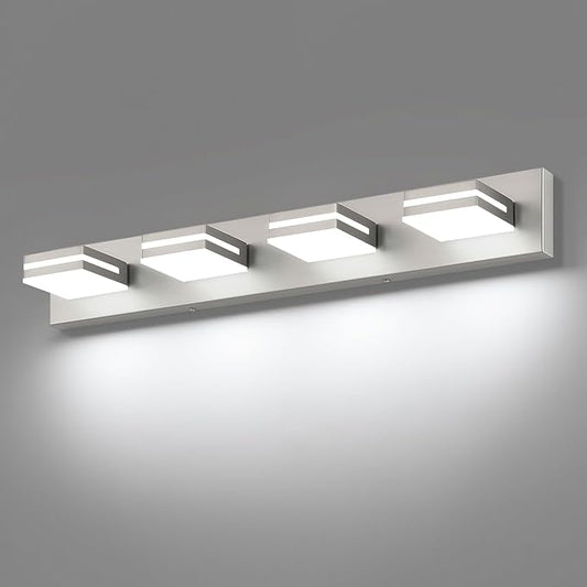 SineRise LED Modern Bathroom Vanity Light Fixtures (4-Light, 30-Inch), Brushed Nickel Modern Acrylic Bathroom Wall Lighting Fixtures Over Mirror (Cool White 6000K)