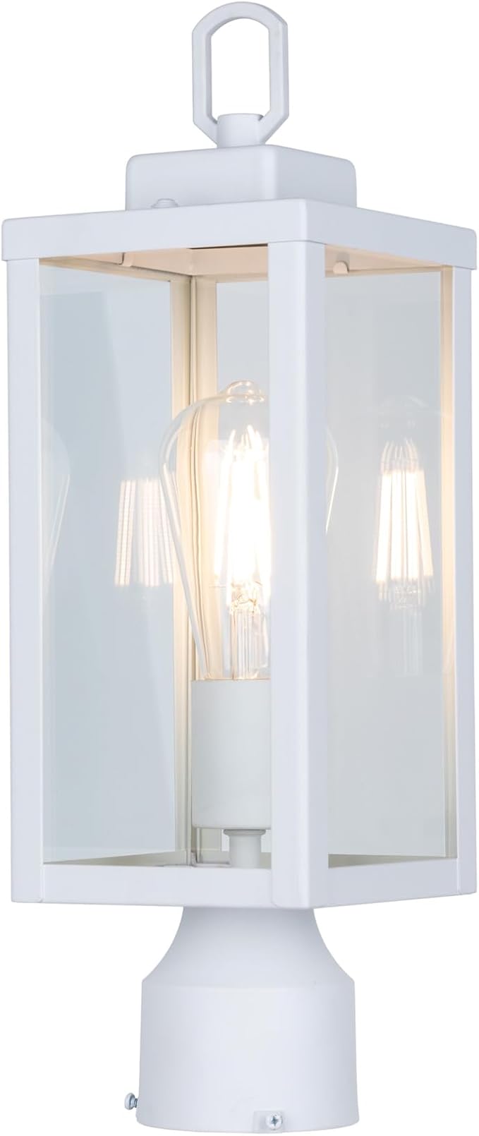 GRUENLICH Outdoor Post Lighting Fixture Pole Lantern, E26 Medium Base Max 60W, Metal Housing Plus Glass, Matte White Finish, Bulb Not Included, 2 Pack