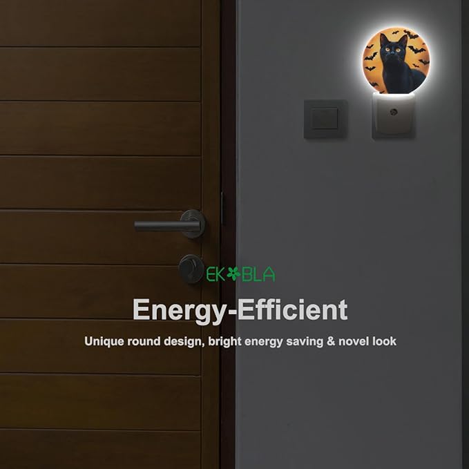 EKOBLA Black Cat Plug-in Night Light, Cool Halloween Animal LED Nightlight with Dusk to Dawn Sensor for Gifts & Home Decor