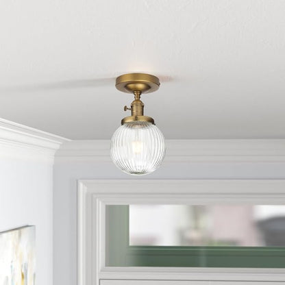 Yosoan 1-Light Indoor On Off Switch Hallway Ceiling Light, Modern Single Vintage Industrial Semi Flush Mounted with Retro Striped Round Shade for Kitchen Entry Bathroom Bedroom(Matte Antique)