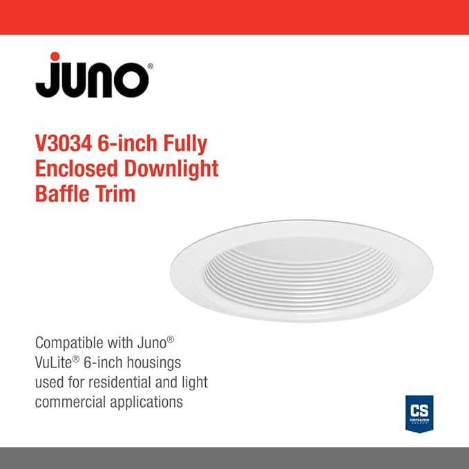 Juno VuLite 6" Recessed Light Trim, Air-Loc and Wet Rated Recessed Lighting Trim for New Construction and Remodel, Fully Enclosed Downlight Baffle Trim, Fits IC23, IC22, IC22R Can Light Housings