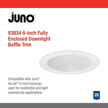 Juno VuLite 6" Recessed Light Trim, Air-Loc and Wet Rated Recessed Lighting Trim for New Construction and Remodel, Fully Enclosed Downlight Baffle Trim, Fits IC23, IC22, IC22R Can Light Housings