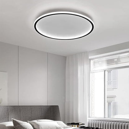 Dimmable LED Ceiling Light Fixture Flush Mount,16 inch Modern Round Recessed Ceiling Lamp with APP Adjustment,Black 44W Close to Ceiling Lighting Living Room Bedroom,3000K-6000K