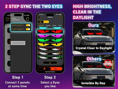 2PCS LED Eyes for Car Windshield, 13.7"x4" Devil Eyes Light for Cars, Programmable Soft Screen LED Sign with APP Control and Remote Controller