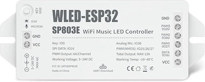 BTF-LIGHTING ESP32 WLED LED Strip Controller SP803E Built-in Mic DIY Dynamic Modes UART USB Type-C Download for WS2811,WS2812,SK6812,WS2814,WS2815 Addressable LED Strip/Matrix,PWM Dimming CCT RGB LED
