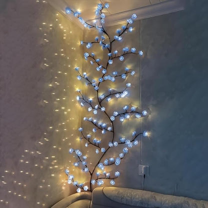 Blue Cherry Blossom LED Lights for Bedroom Decor, Cherry Blossom Willow Vine Branch with Remote Control,Flexible DIY Design,48 LED 8 Modes,for Party, Living Room, Wall Decorations (47inch)
