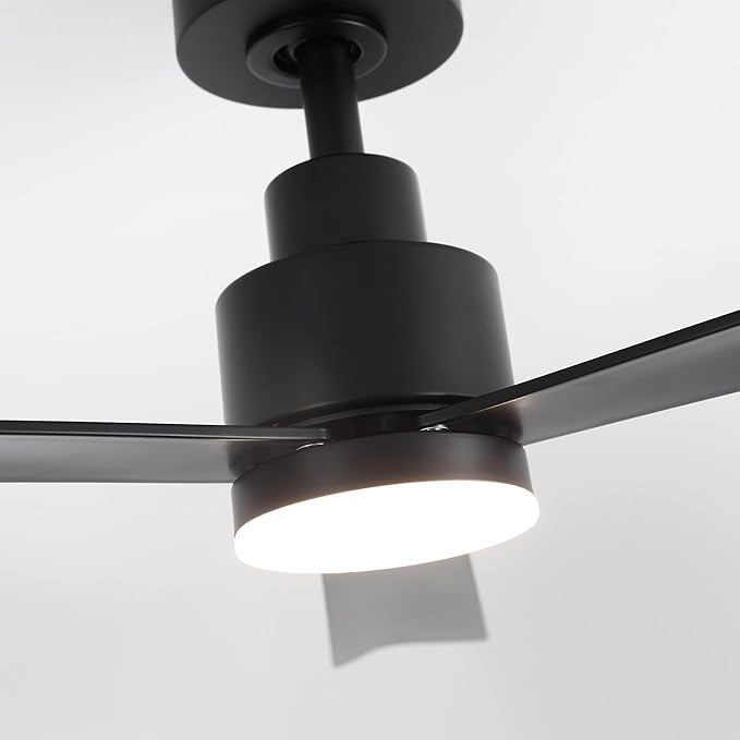 52" Black Ceiling Fan with Light and Remote, Modern 3-Blade DC Motor Ceiling Fan, Quiet Reversible Airflow, 6-Speed LED, Use for Bedroom Living Room Kitchen Indoor Use