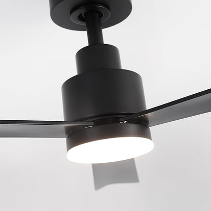 52" Black Ceiling Fan with Light and Remote, Modern 3-Blade DC Motor Ceiling Fan, Quiet Reversible Airflow, 6-Speed LED, Use for Bedroom Living Room Kitchen Indoor Use