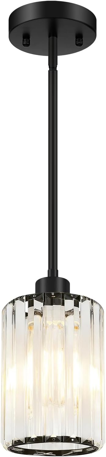 MQMQA 1 Pack Black Pendant Lights Kitchen Island, Modern Crystal Chandelier Kitchen Pendant Lighting Over Island, Adjustable Hanging Mini Light Fixtures for Dining Room Hallway Corridor Bedroom