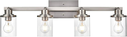 Yaohong 4-Light Track Lighting Kit Brushed Nickel Track Lighting Fixtures, Bathroom Wall Light Ceiling Mount Rotatable Spotlights, Kitchen Ceiling Light Fixtures with Glass Shade for Bathroom Hallway