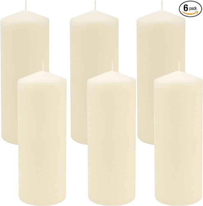 Stonebriar 80 Hour Long Burning Unscented Pillar Candles, 3x8, Ivory, 6 count