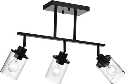 Yaohong 3-Light Kitchen Track Light Fixtures Ceiling Vanity Lights Black, Bathroom Track Lighting Kit with Ajustable Heads, Modern Wall Ceiling Tracking Light for Hallway Shop