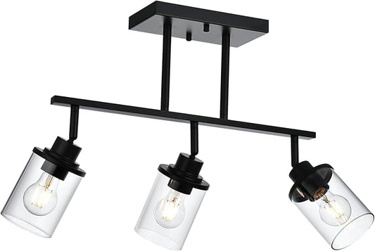Yaohong 3-Light Kitchen Track Light Fixtures Ceiling Vanity Lights Black, Bathroom Track Lighting Kit with Ajustable Heads, Modern Wall Ceiling Tracking Light for Hallway Shop